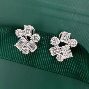 Women's High Carbon Diamond Emerald Earrings 925 Sterling Silver