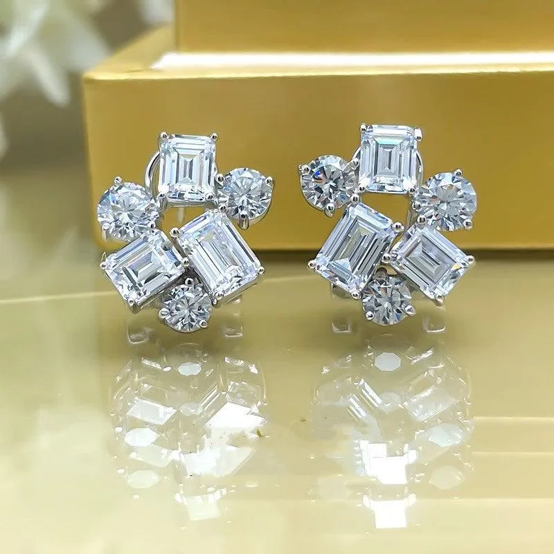 Women's High Carbon Diamond Emerald Earrings 925 Sterling Silver