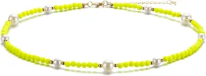 Y2K Cool Neon Glow Choker Necklace for Teen Girls Women Trendy, Fluorescence Beads and Faux Pearl Beaded Necklaces for Party