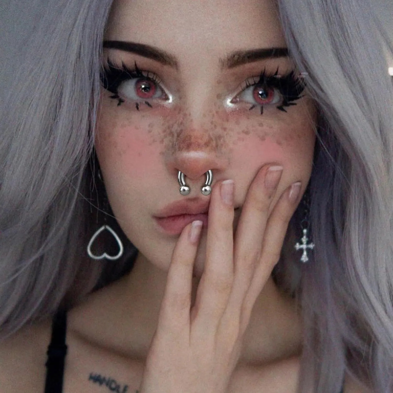 YADOCA Surgical Steel Septum Kit - 2G to 14G Septum Rings, Pincher, Tapers & Gauge, Nose Piercing Jewelry - Silver & Black Tone