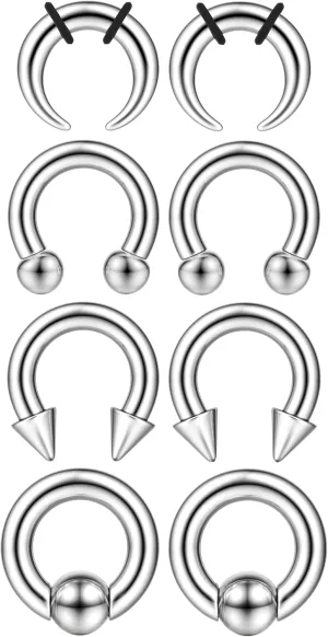 YADOCA Surgical Steel Septum Kit - 2G to 14G Septum Rings, Pincher, Tapers & Gauge, Nose Piercing Jewelry - Silver & Black Tone