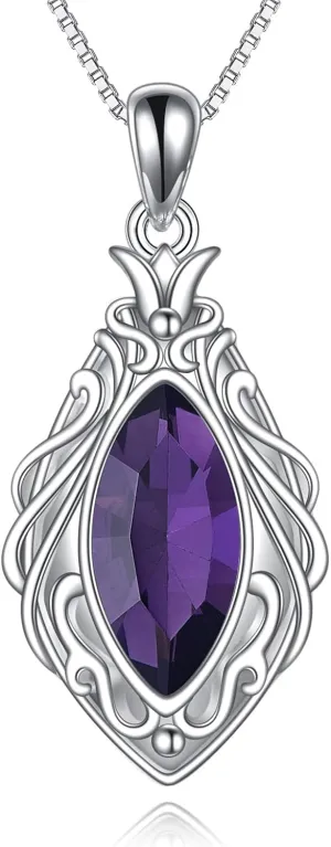 YAFEINI Sterling Silver Amethyst Larimar Necklace Blue Larimar Purple Crystal Pendant Necklaces Wedding Engagement Jewelry Gifts for Women