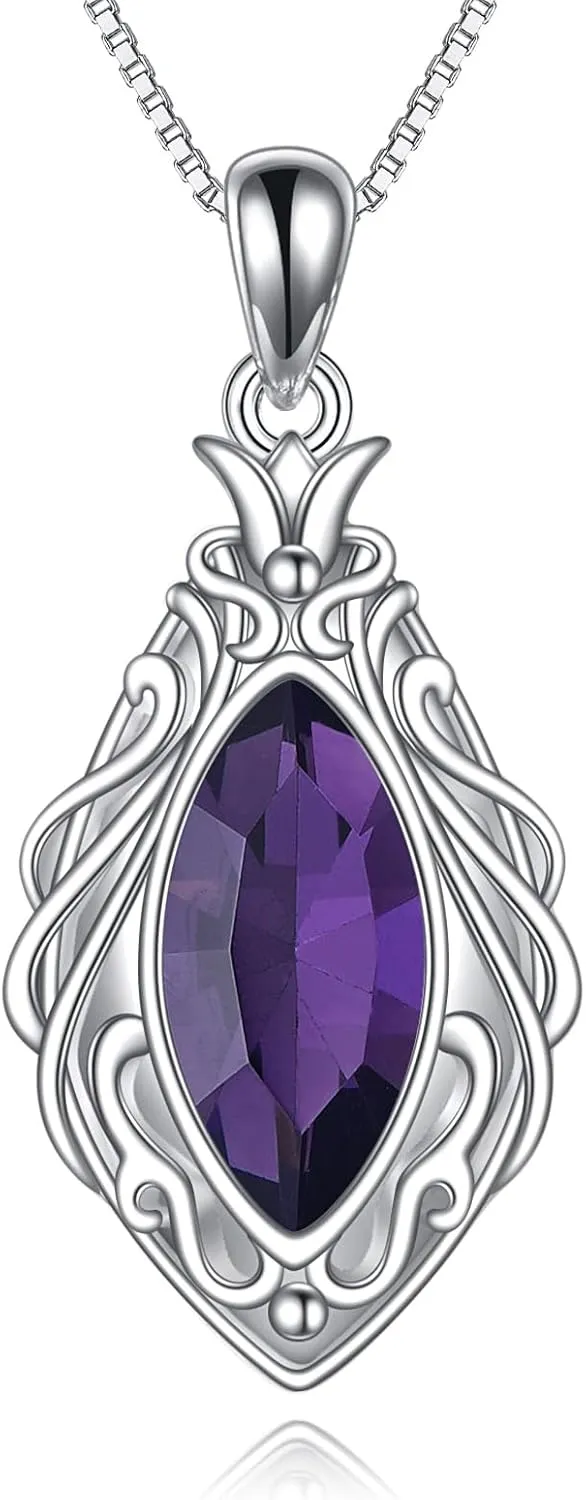 YAFEINI Sterling Silver Amethyst Larimar Necklace Blue Larimar Purple Crystal Pendant Necklaces Wedding Engagement Jewelry Gifts for Women