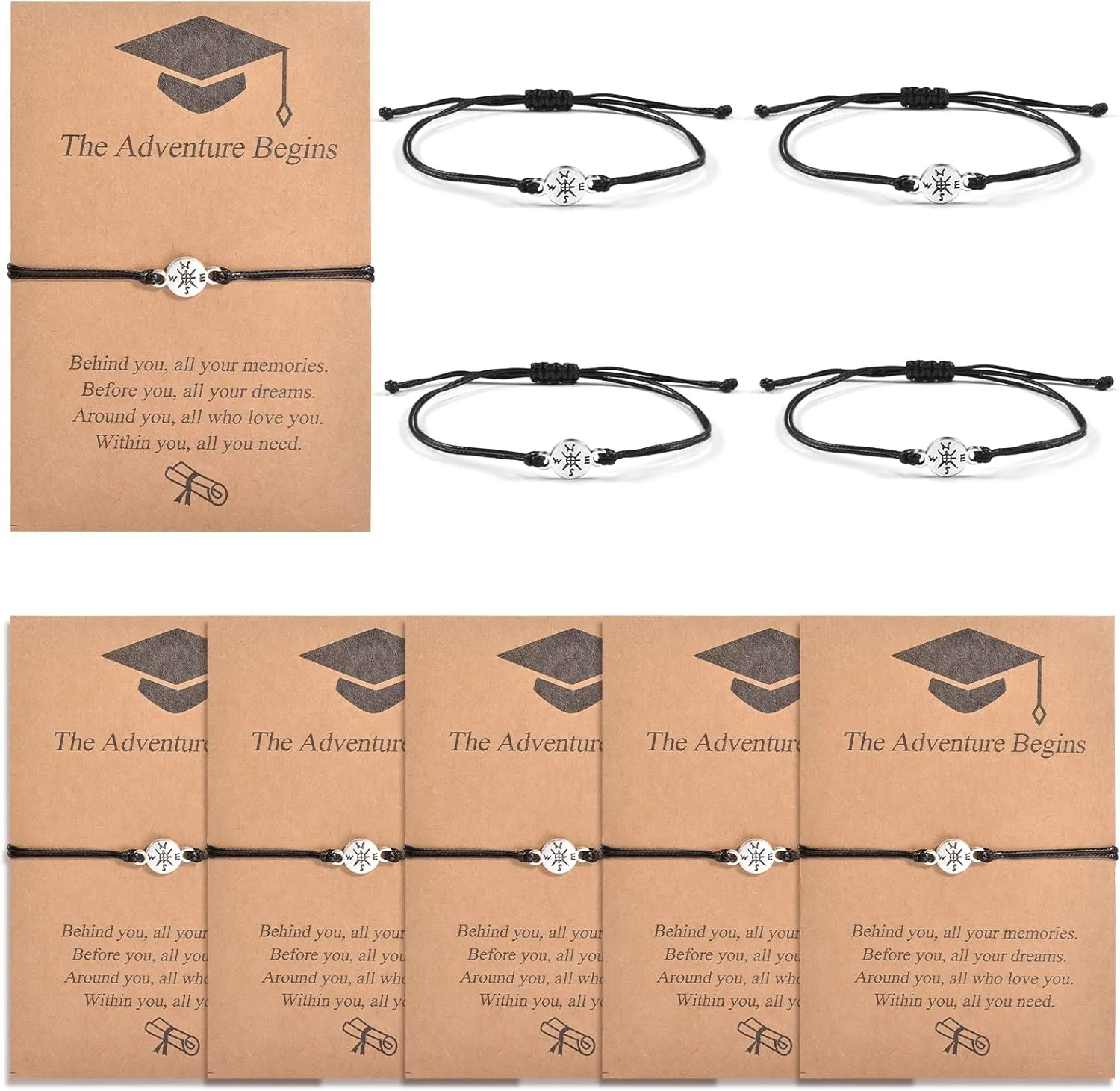 YELUWA 10 Pcs Graduation Gifts for Her/Him, 2025 University Master Doctor High School Graduation Bracelets Adjustable Give You Direction Compass Bracelet for Classmates College Friend Son Daughter