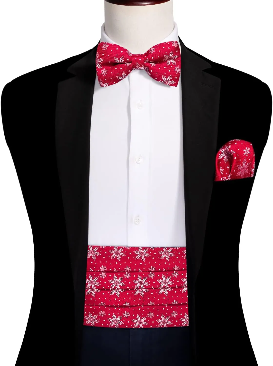 YOHOWA Men Christmas Cummerbund Bow Tie Set Pre-Tied Bowties Pocket Square Cufflinks Formal Party Texdo Xmas Vacation Holiday