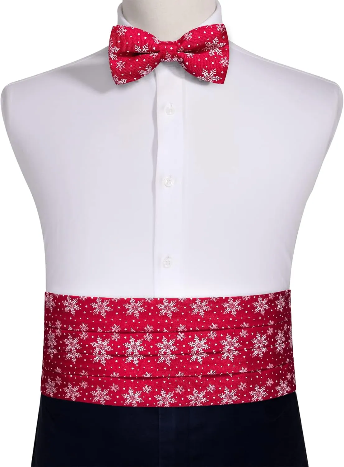 YOHOWA Men Christmas Cummerbund Bow Tie Set Pre-Tied Bowties Pocket Square Cufflinks Formal Party Texdo Xmas Vacation Holiday