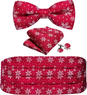 YOHOWA Men Christmas Cummerbund Bow Tie Set Pre-Tied Bowties Pocket Square Cufflinks Formal Party Texdo Xmas Vacation Holiday