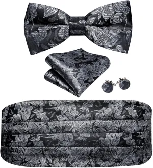 YOHOWA Men Cummerbund Bow Tie Set Silk Paisley Formal Pre-Tied Bowtie Pocket Square Cufflinks Wedding Party Prom