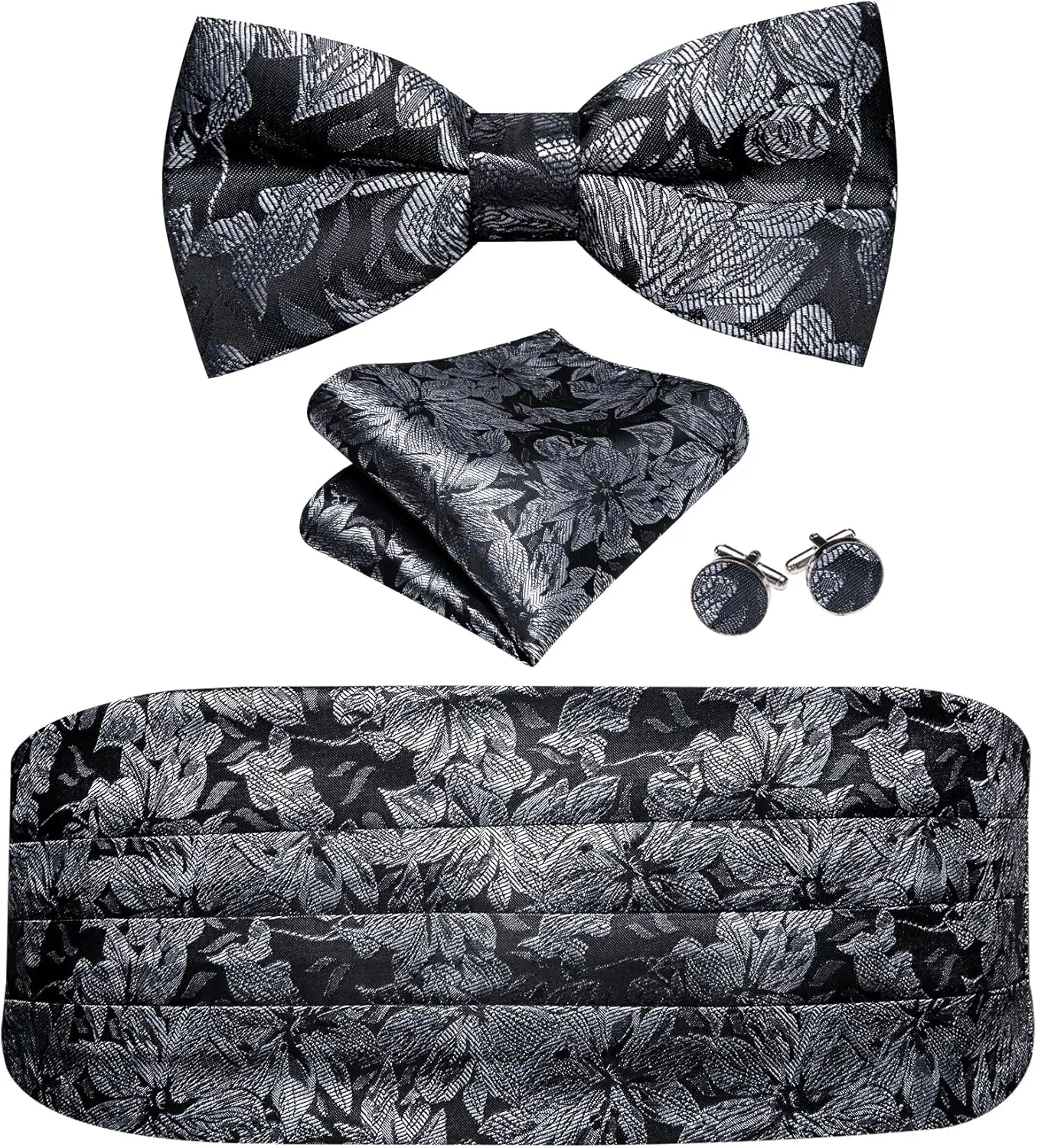 YOHOWA Men Cummerbund Bow Tie Set Silk Paisley Formal Pre-Tied Bowtie Pocket Square Cufflinks Wedding Party Prom