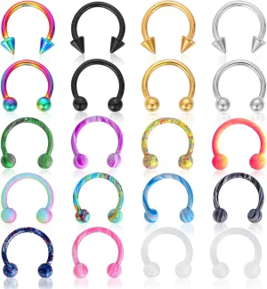 Yolev 20Pcs Horseshoe Rings Surgical Steel 16G Nose Septum Rings Piercing Jewelry Cartilage Helix Tragus Earring Hoop Lip Horseshoe Piercing Retainer for Women Men
