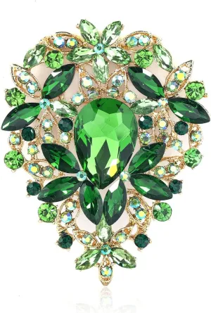 YOQUCOL Vintage Austrian Crystal Rhinestone Leaf Shape Big Large Brooch Pin for Women Gold Tone