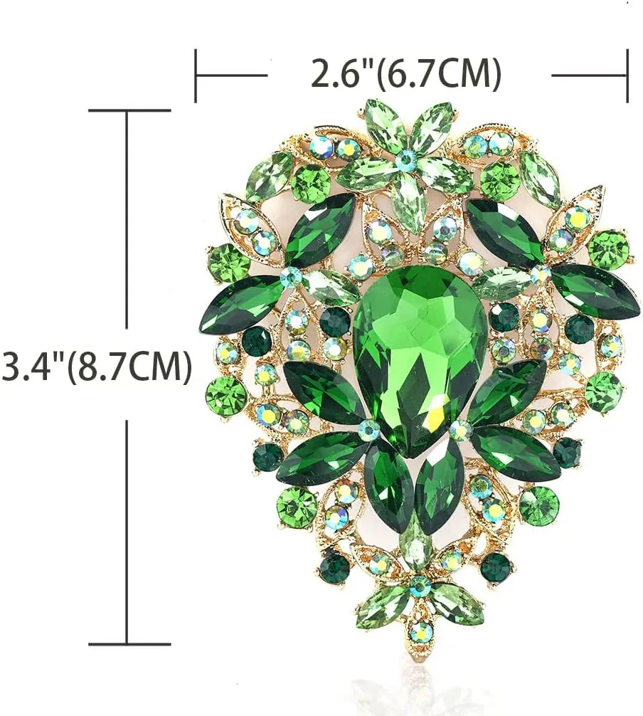 YOQUCOL Vintage Austrian Crystal Rhinestone Leaf Shape Big Large Brooch Pin for Women Gold Tone