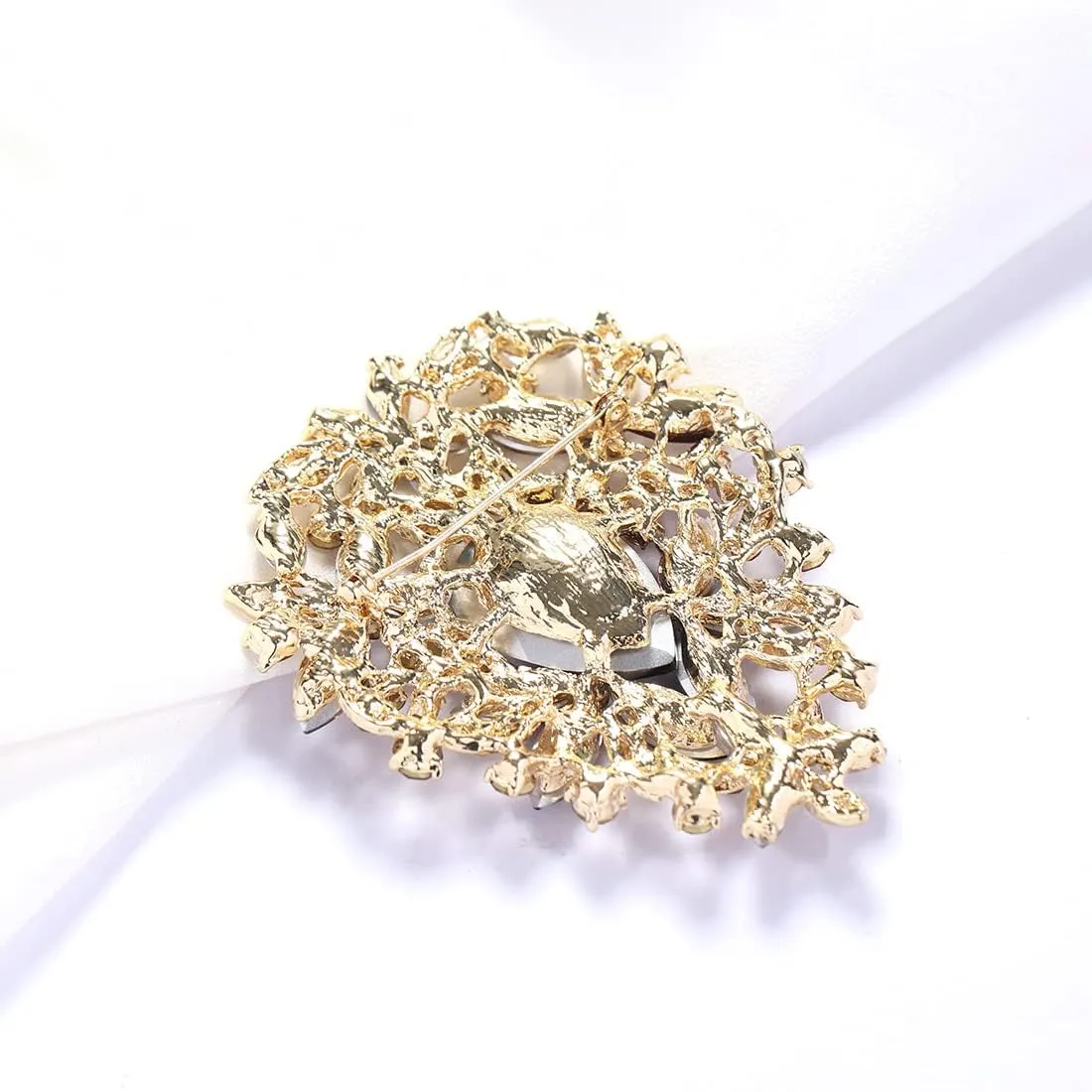 YOQUCOL Vintage Austrian Crystal Rhinestone Leaf Shape Big Large Brooch Pin for Women Gold Tone