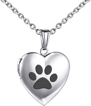 YOUFENG Dog Paw Locket Necklace that Holds Pictures Love Heart Photo Locket Crystals Necklace Pendant Birthday Gifts