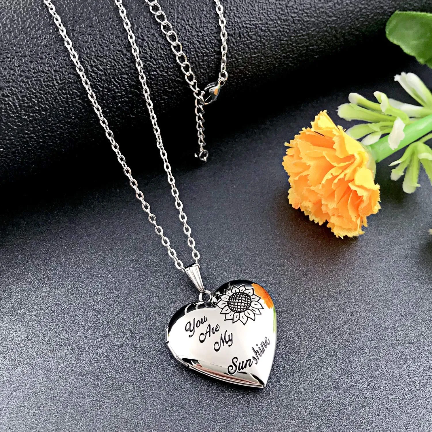 YOUFENG You are My Sunshine Necklace Sunflower Locket Necklace that Holds Pictures Heart Locket Pendant Gifts for Her