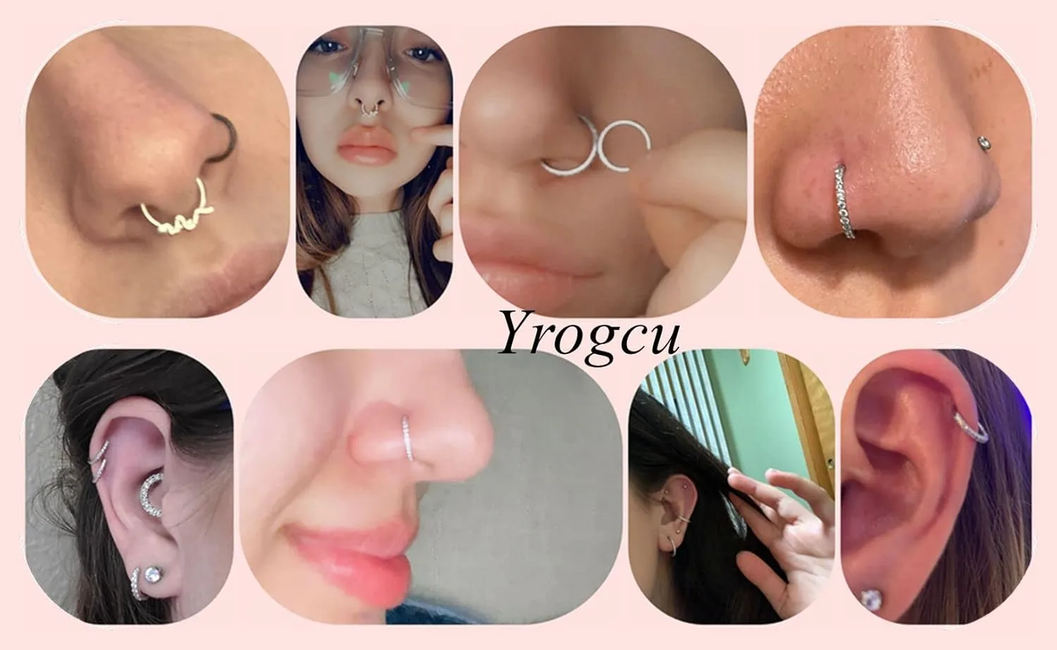 Yrogcu Nose Ring Lip Rings Septum-Clicker:8G 10G 12G14G 16G 18G 20G Dia.6mm 8mm 10mm 12mm 14mm 16mm Hinged Nose Piercing Hoop Ring Sleeper Earring Helix Rook Conch Cartilage Daith Tragus Earrings Nose Piercing Jewelry