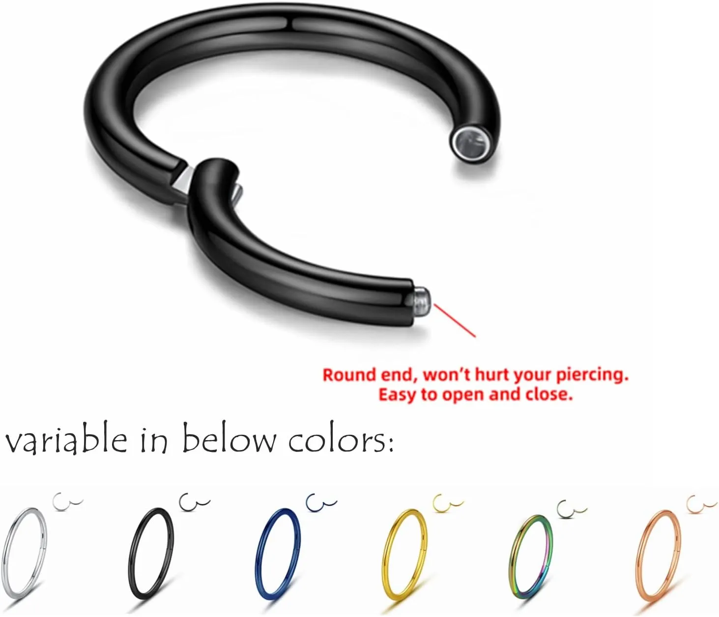 Yrogcu Nose Ring Lip Rings Septum-Clicker:8G 10G 12G14G 16G 18G 20G Dia.6mm 8mm 10mm 12mm 14mm 16mm Hinged Nose Piercing Hoop Ring Sleeper Earring Helix Rook Conch Cartilage Daith Tragus Earrings Nose Piercing Jewelry