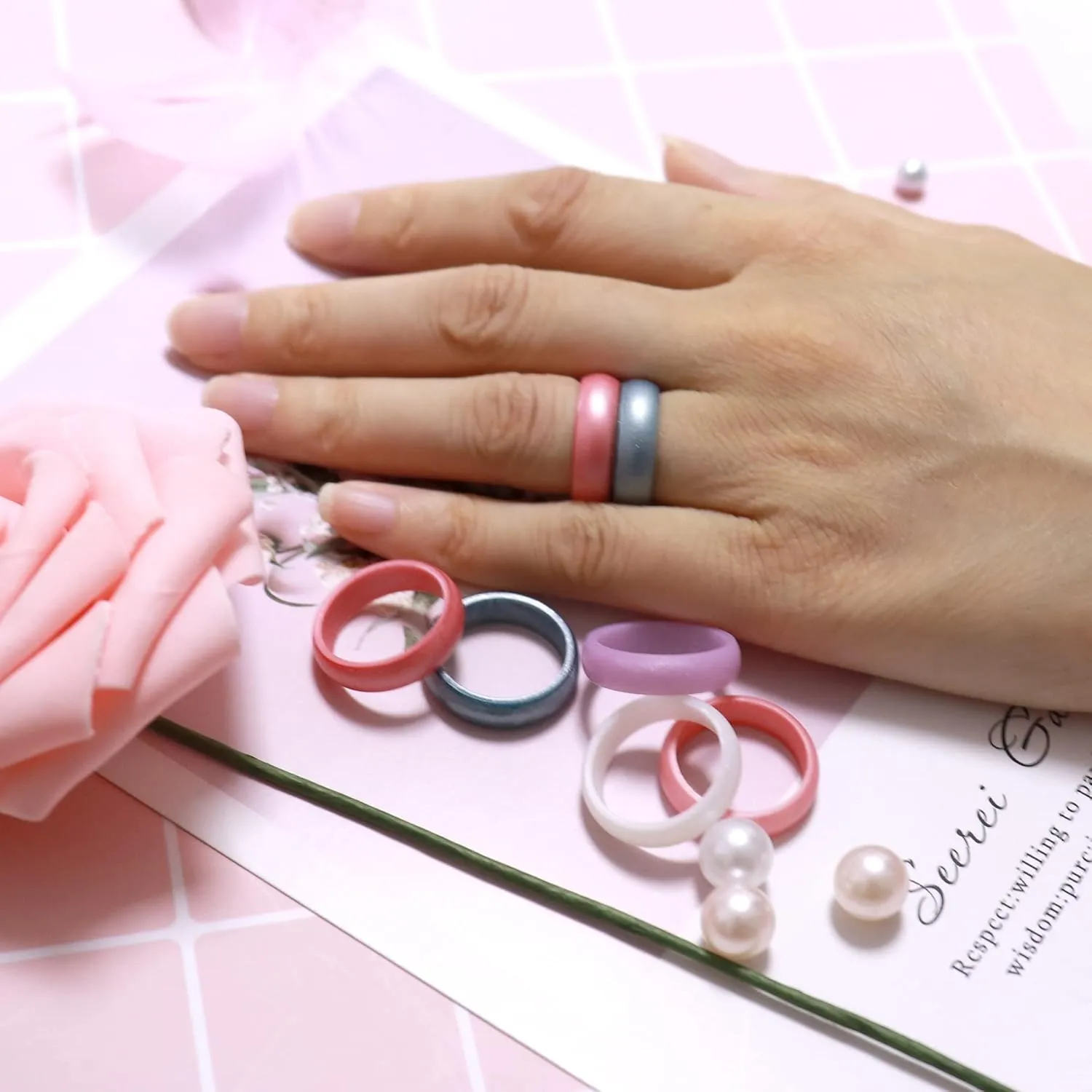 Zollen 10 Packs Silicone Rings for Women, 5.5 MM Metallic Rubber Wedding Bands Stackable Ring