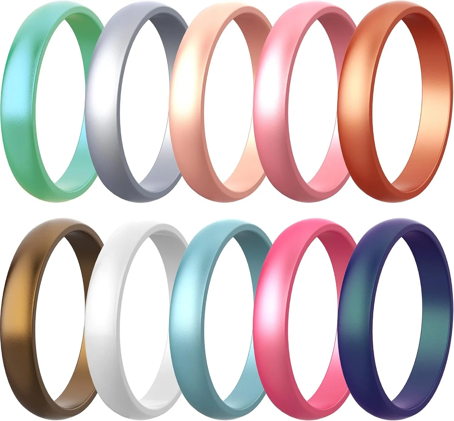 Zollen 10 Packs Silicone Rings for Women, 5.5 MM Metallic Rubber Wedding Bands Stackable Ring