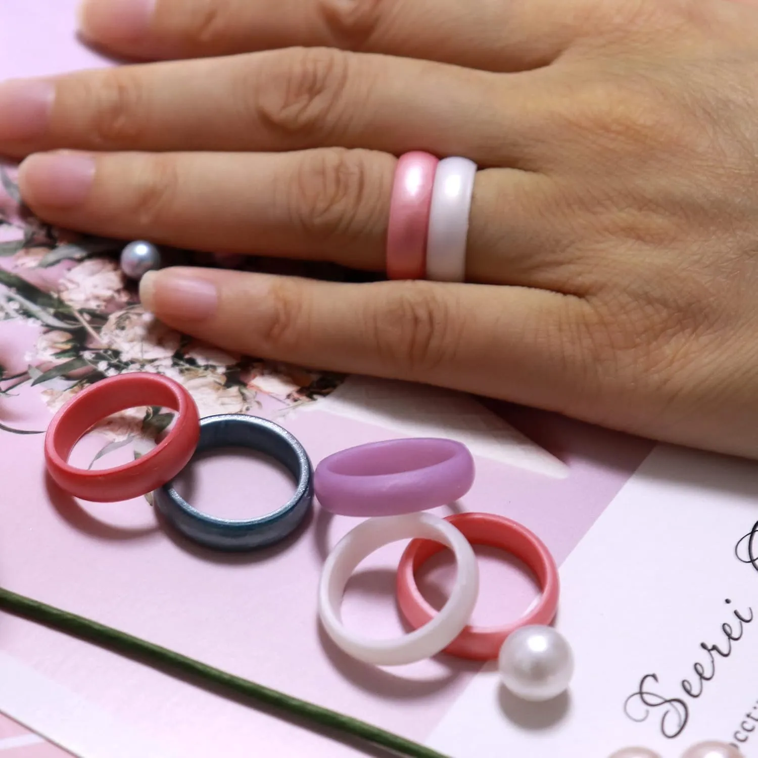 Zollen 10 Packs Silicone Rings for Women, 5.5 MM Metallic Rubber Wedding Bands Stackable Ring