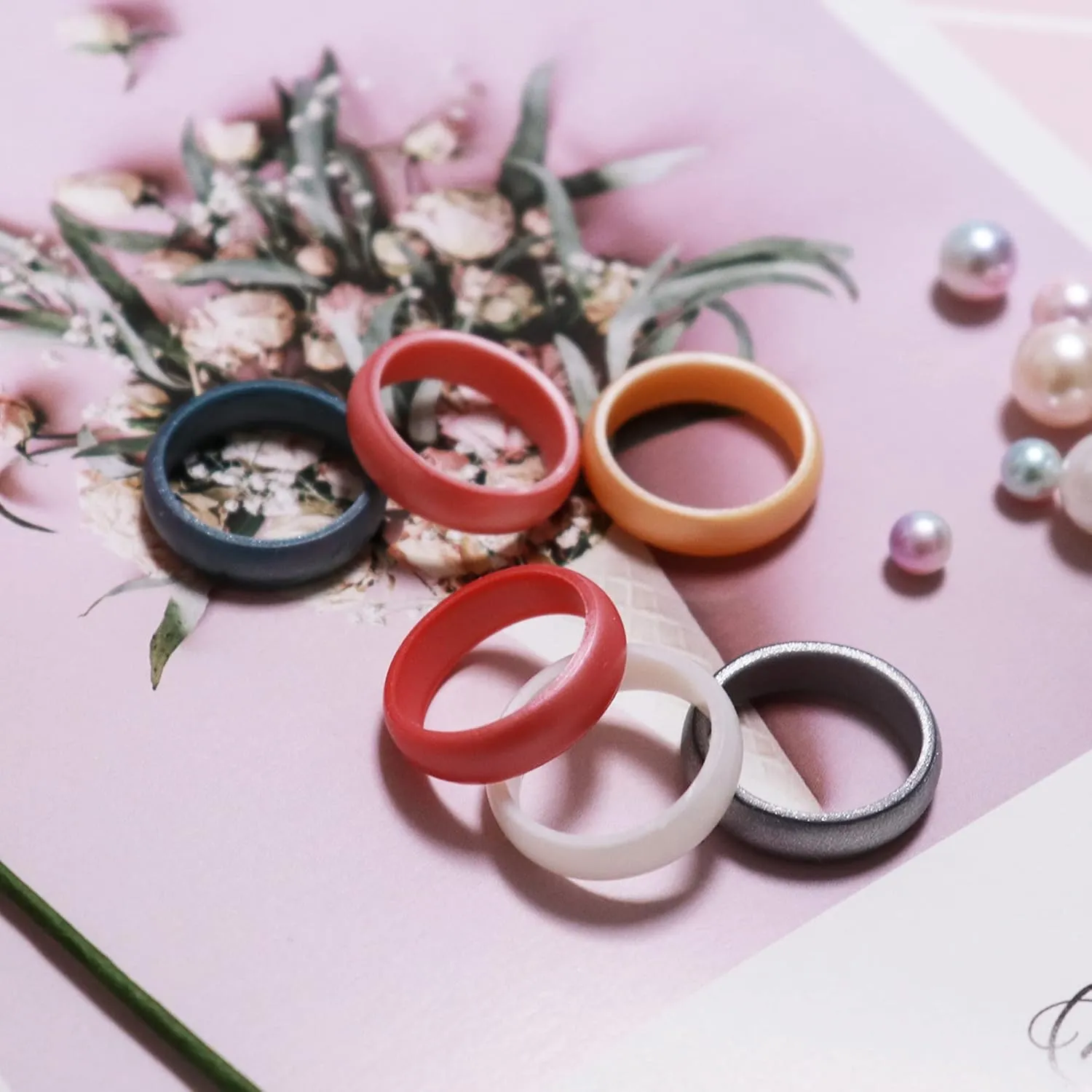Zollen 10 Packs Silicone Rings for Women, 5.5 MM Metallic Rubber Wedding Bands Stackable Ring
