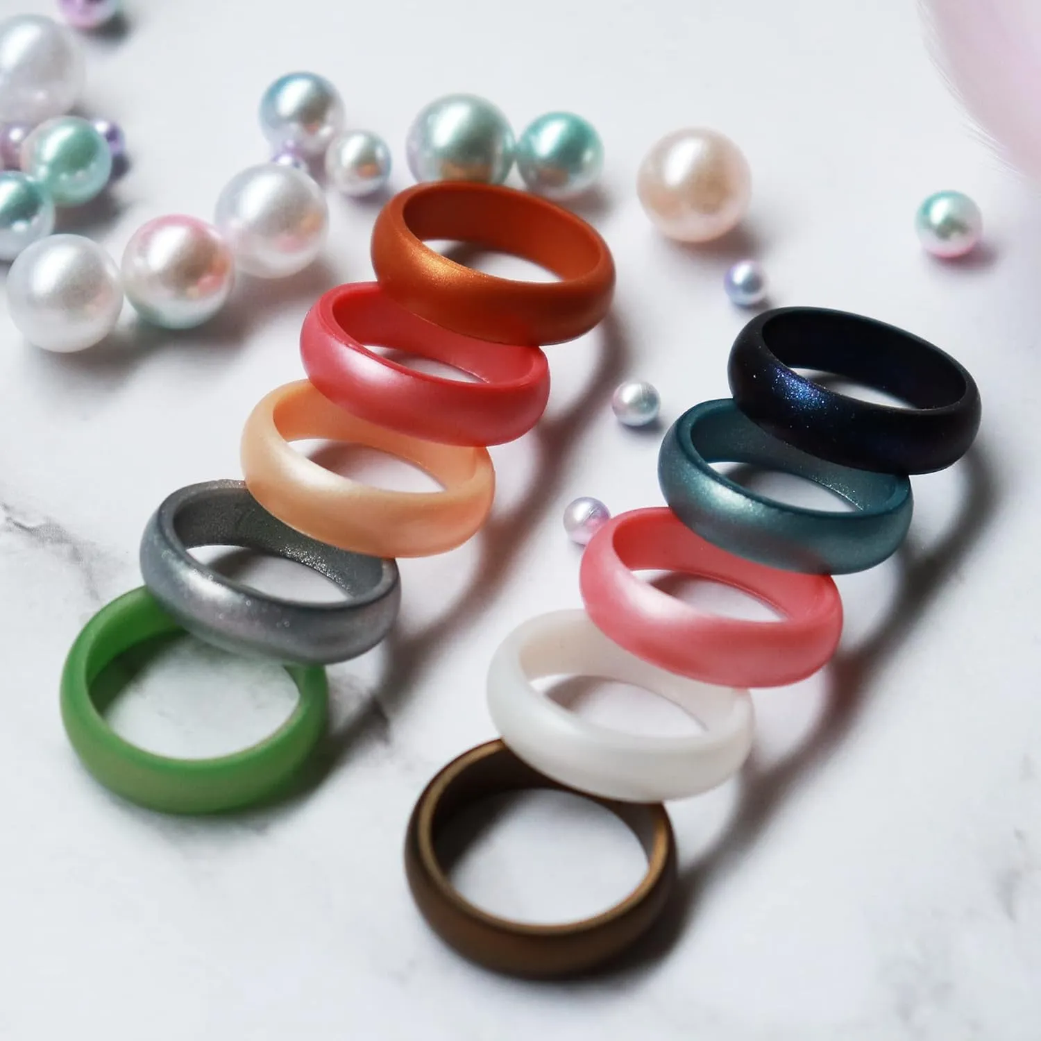 Zollen 10 Packs Silicone Rings for Women, 5.5 MM Metallic Rubber Wedding Bands Stackable Ring