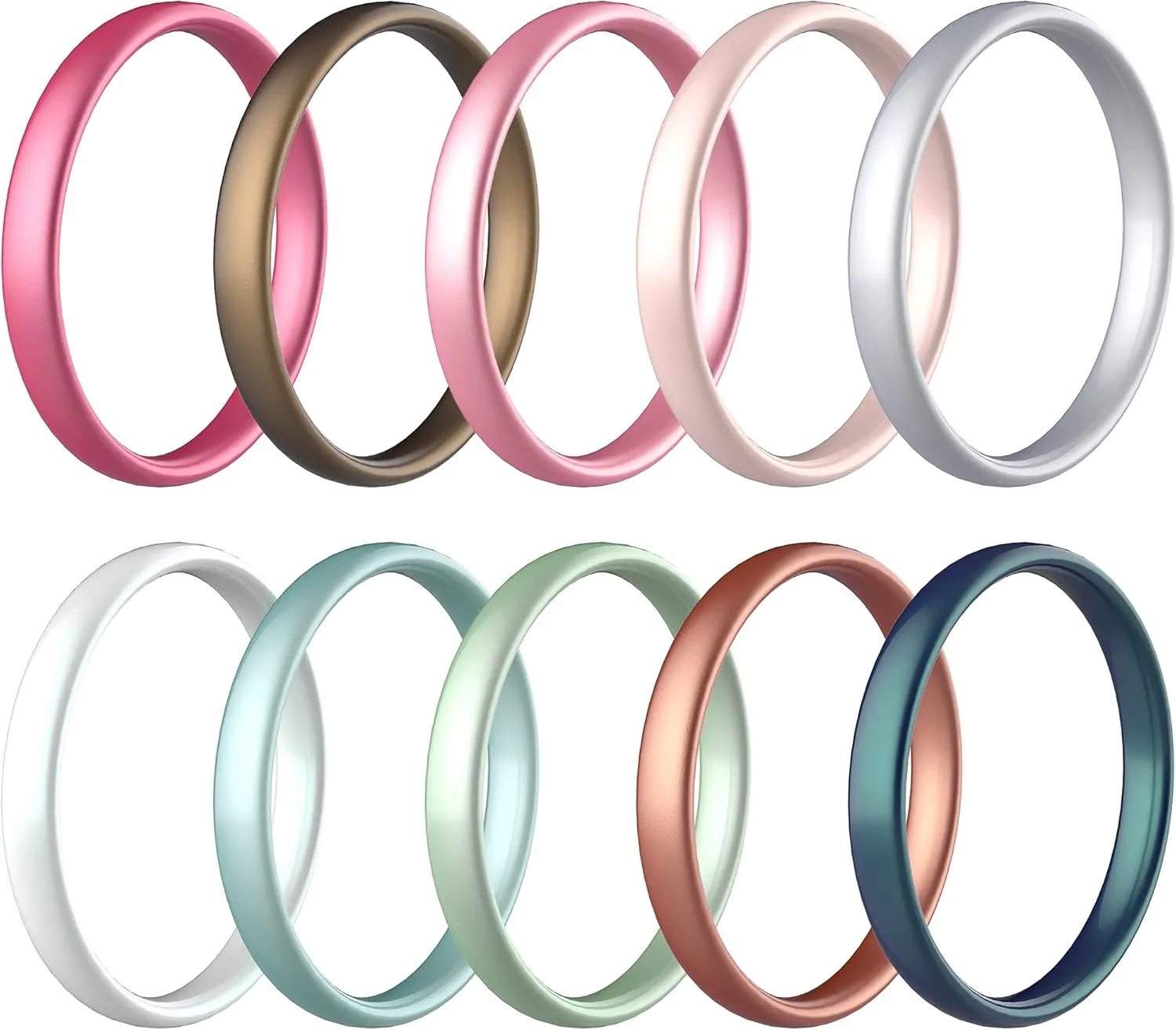Zollen Silicone Wedding Rings for Women, 3mm Metallic Color Thin Rubber Wedding Bands Stackable Ring, Hypoallergenic Silicone