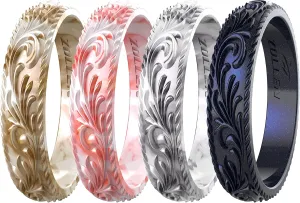 Zollen Silicone Wedding Rings for Women 4/7 Packs -Metallic Stackable Silicone Rubber Wedding Bands -Innovative Vine Collection