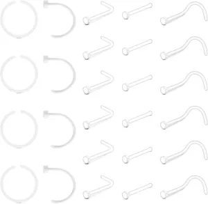 Zolure Piercing Jewelry - Clear Nose Studs, Rings, Septum, Lip, Cartilage, Tongue, Rook, Daith, Ear, Industrial, Nipple, Belly Piercing for Work & Surgery