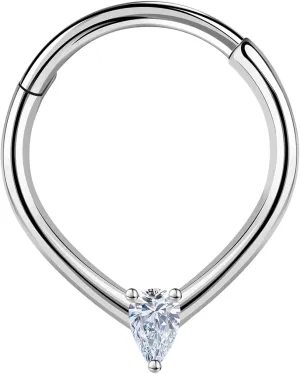 ZS 1 Piece Cubic Zircon Septum Rings Nose Ring, 16G Stainless Steel Nose Piercing Nose Jewelry Hinged Segment Ring Cartilage Earring Hoop Water Drop Daith Ear Piercing for Women Men