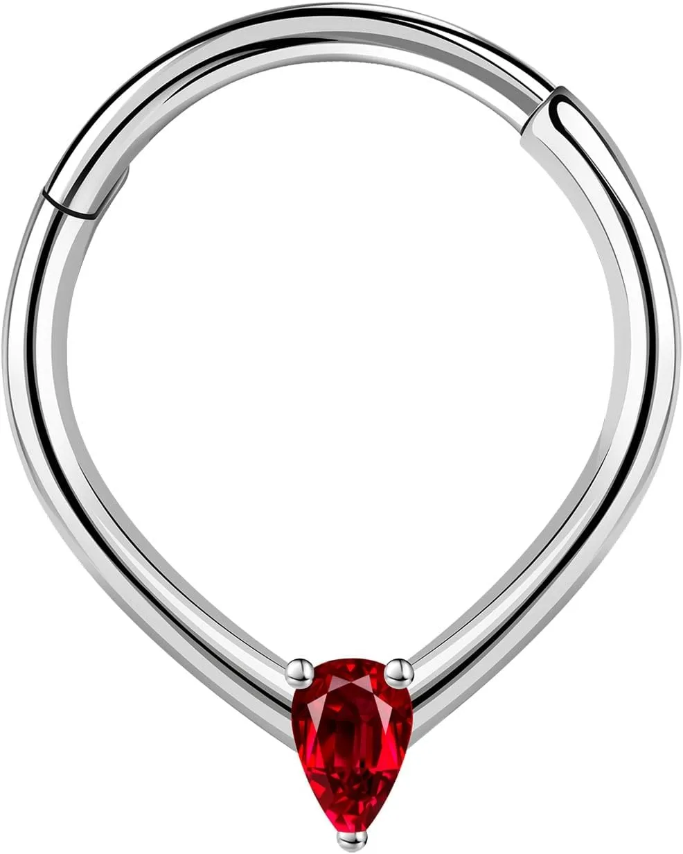 ZS 1 Piece Cubic Zircon Septum Rings Nose Ring, 16G Stainless Steel Nose Piercing Nose Jewelry Hinged Segment Ring Cartilage Earring Hoop Water Drop Daith Ear Piercing for Women Men