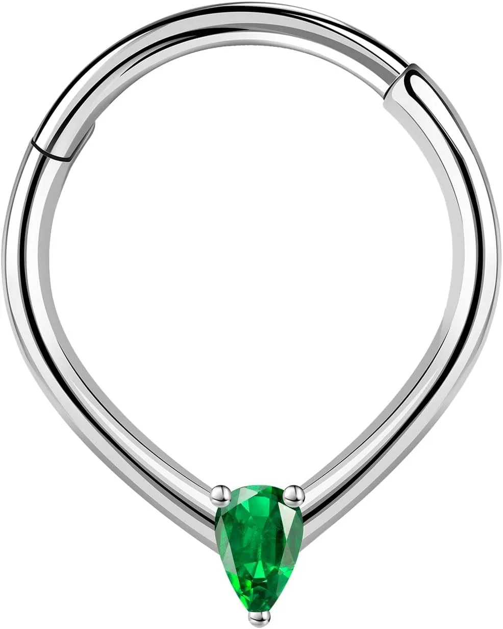 ZS 1 Piece Cubic Zircon Septum Rings Nose Ring, 16G Stainless Steel Nose Piercing Nose Jewelry Hinged Segment Ring Cartilage Earring Hoop Water Drop Daith Ear Piercing for Women Men