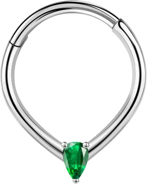 ZS 1 Piece Cubic Zircon Septum Rings Nose Ring, 16G Stainless Steel Nose Piercing Nose Jewelry Hinged Segment Ring Cartilage Earring Hoop Water Drop Daith Ear Piercing for Women Men