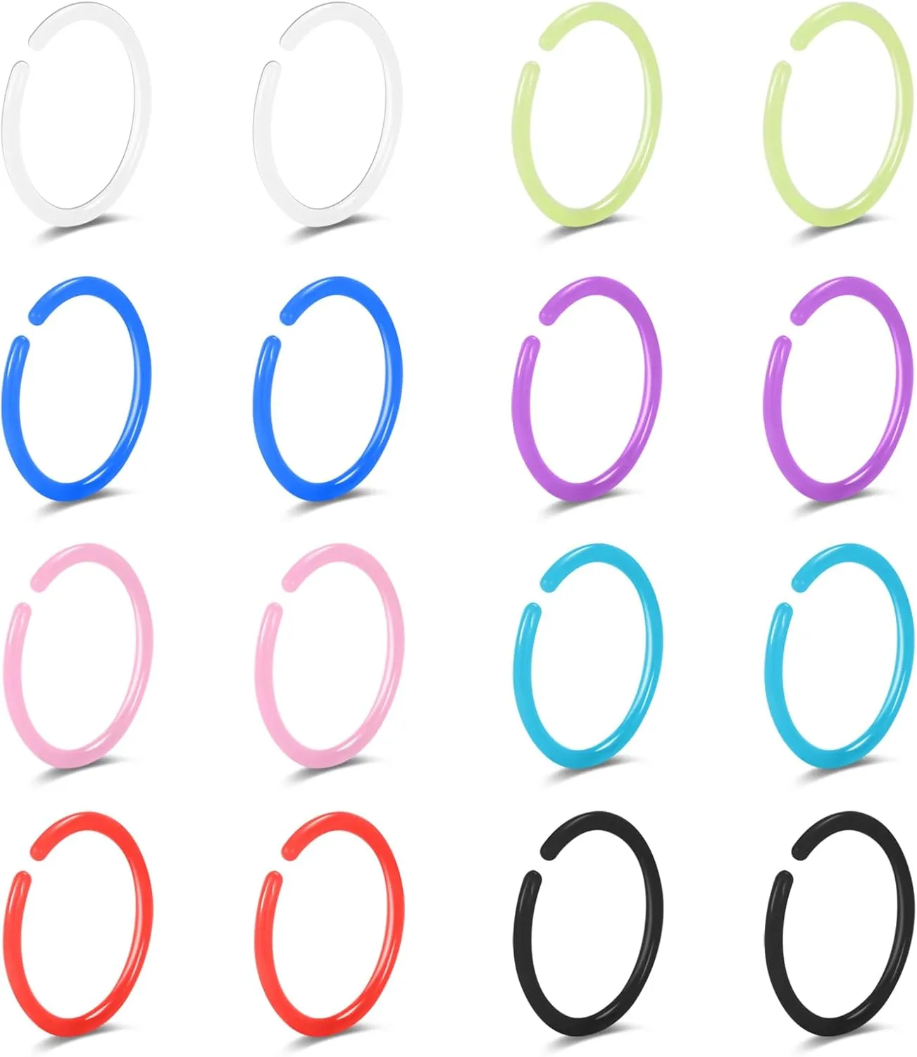 ZS 12pcs 20G Colorful Bioflex Flexible Nose Retainer Rings, Bioplastic Bendable Clear Nose Studs Nostril Piercing Jewelry for Women Men