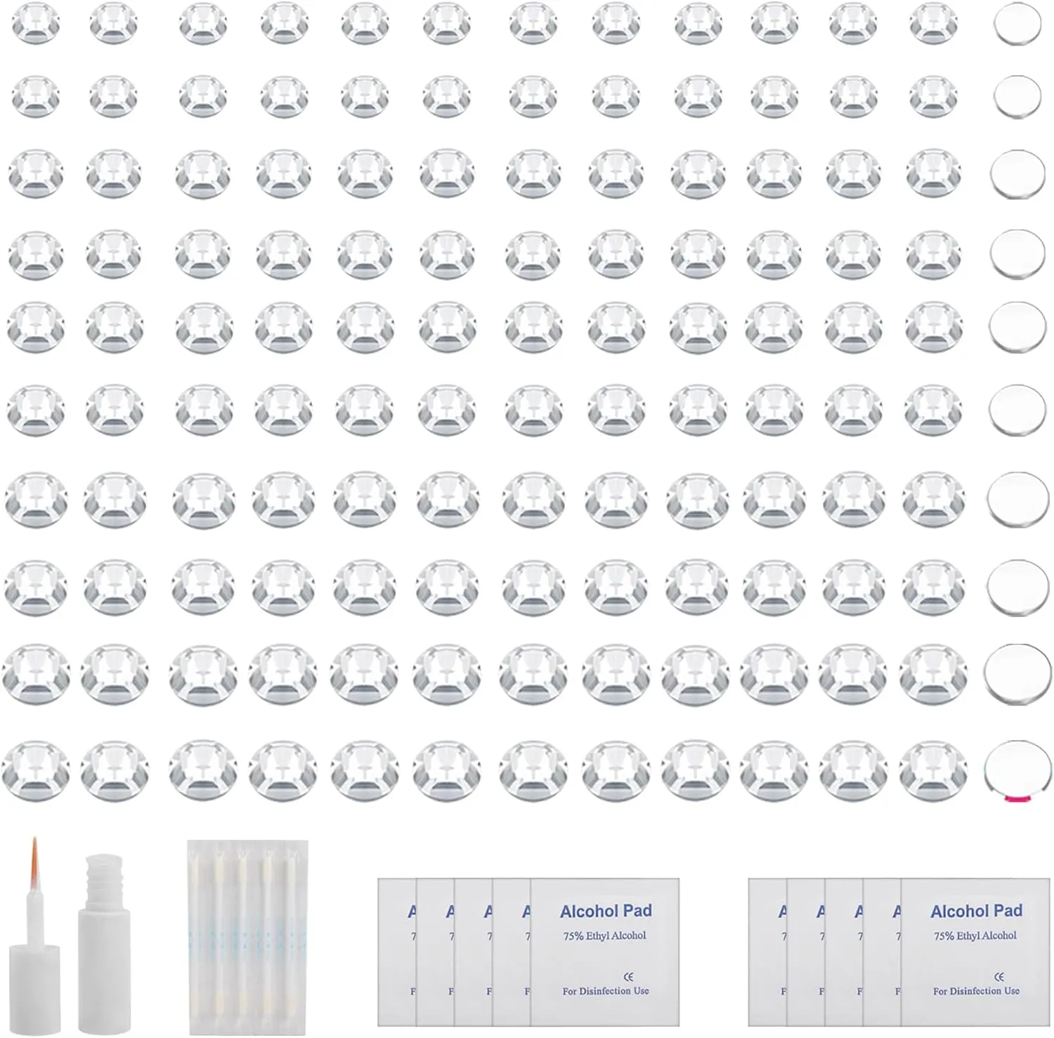 ZS 500Pcs Fake Nose Stud, Non-Piercing Eyebrow Nose Lip Ear Ring Fake Skin Piercing Jewelry, Faux Nose Studs Face Gems Stick on Face Jewels Eye Jewels with Eyelash Glue