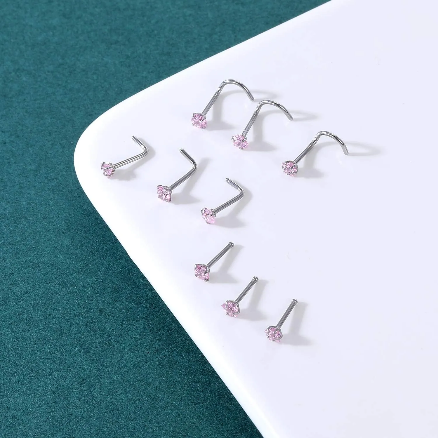 ZS 9-12PCS 20g Surgical Stainless Steel Nose Stud Ring Piercing Nose Bone/L Shaped/Nose Screws Rings Set