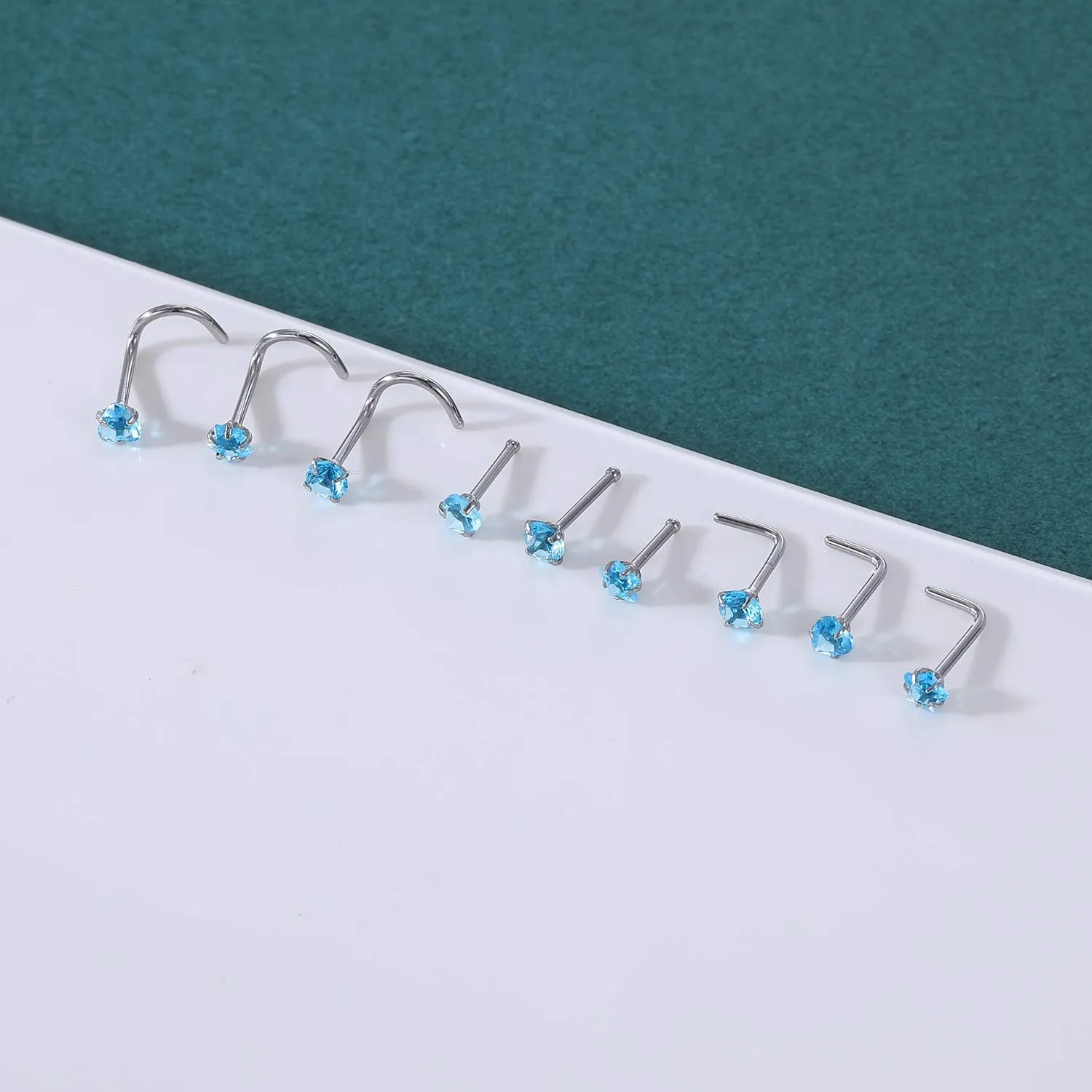 ZS 9-12PCS 20g Surgical Stainless Steel Nose Stud Ring Piercing Nose Bone/L Shaped/Nose Screws Rings Set