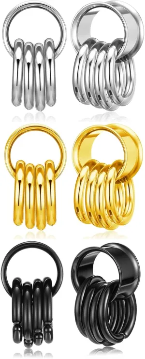 Zysta 3 pairs Ear Gauges with Rings Hypoallergenic Rings Ear Weight Plugs Tunnels Stainless Steel Ear Stretchers Expander Hoops Dangle Gauges Body Piercing Jewelry 0G 00G 1/2" 9/16"