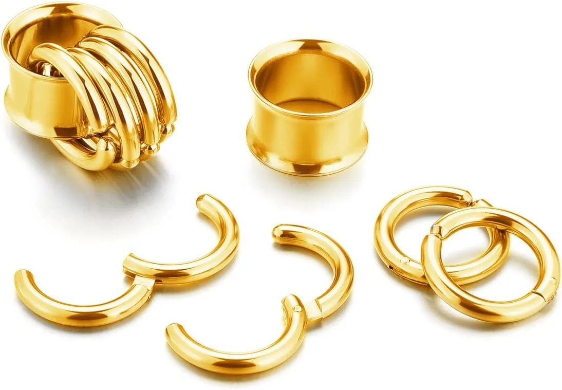Zysta 3 pairs Ear Gauges with Rings Hypoallergenic Rings Ear Weight Plugs Tunnels Stainless Steel Ear Stretchers Expander Hoops Dangle Gauges Body Piercing Jewelry 0G 00G 1/2" 9/16"