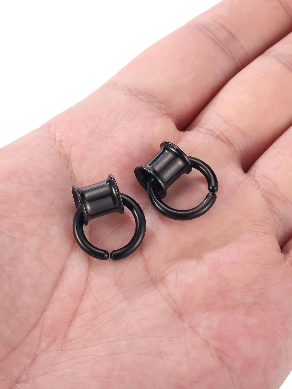 Zysta 3 pairs Ear Gauges with Rings Hypoallergenic Rings Ear Weight Plugs Tunnels Stainless Steel Ear Stretchers Expander Hoops Dangle Gauges Body Piercing Jewelry 0G 00G 1/2" 9/16"